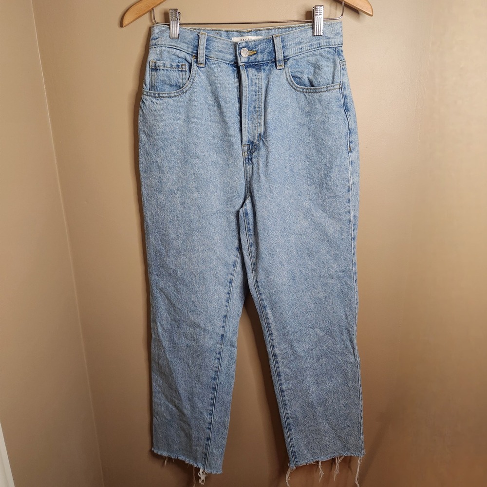 PacSun High Rise Straight Leg Jeans Light Wash Raw Hem Button Fly Size 26